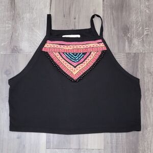 H&M Coachella Collection Black Crop Top with Colorful Geometric Design